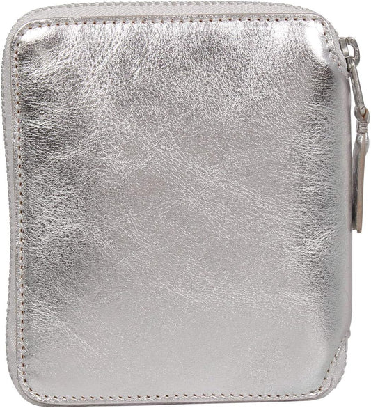 SA2100G Wallet, Bi-Fold, Men's, Women's, Round Zipper, Genuine Leather, Gold and Silver Wallet, Silver, Silver