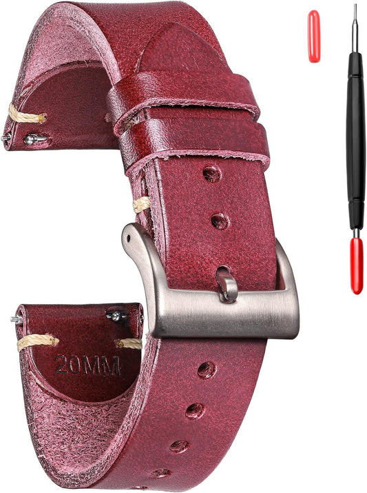 Watch Band, Genuine Leather Watch Replacement Band, Italian Buttero Leather, Vibrant Colors, Quick Release Watch Strap, 0.7 / 0.8 inches (18 / 20 / 22 mm)