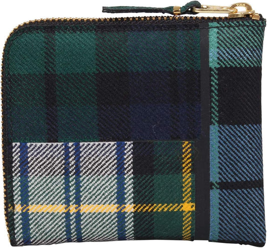 SA3100TP TARTAN PATCHWORK COIN CASE Wallet, Coin Purse, Men's, Women's, L-Shaped Zipper, Genuine Leather, Tartan Plaid, Green, green