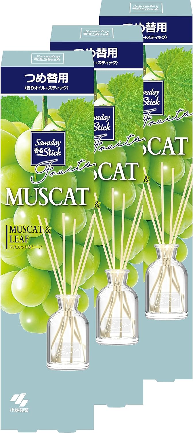 Bulk Purchase Sawaday Scented Sticks, Fruit Muscat   Leaf Air Freshener, Room Refill, 2.4 fl oz (70 ml) x 3, Room Fragrance, Kobayashi Pharmaceutical Bonus Included