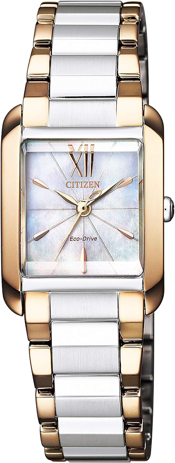 Citizen EW5559-89D Women's El Eco Drive Square Case Wristwatch, Silver, Dial Color - Multicolor, Wrist Watch Solar Powered White Pearl Dial