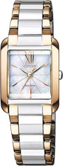 Citizen EW5559-89D Women's El Eco Drive Square Case Wristwatch, Silver, Dial Color - Multicolor, Wrist Watch Solar Powered White Pearl Dial