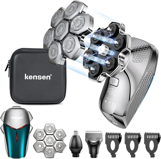 Skin Head Shaver, Men's Shaver, 126 Blades, Electric Shaver, 3 in 1, IPX6 Waterproof, Wet and Dry Use, Rotating, Shaver, Magnetic Head, Nose Hair Trimmer, LED Display, Cordless Rechargeable, Father's Day Gift, Gift Set, Kensen (Includes Magnetic Blade)