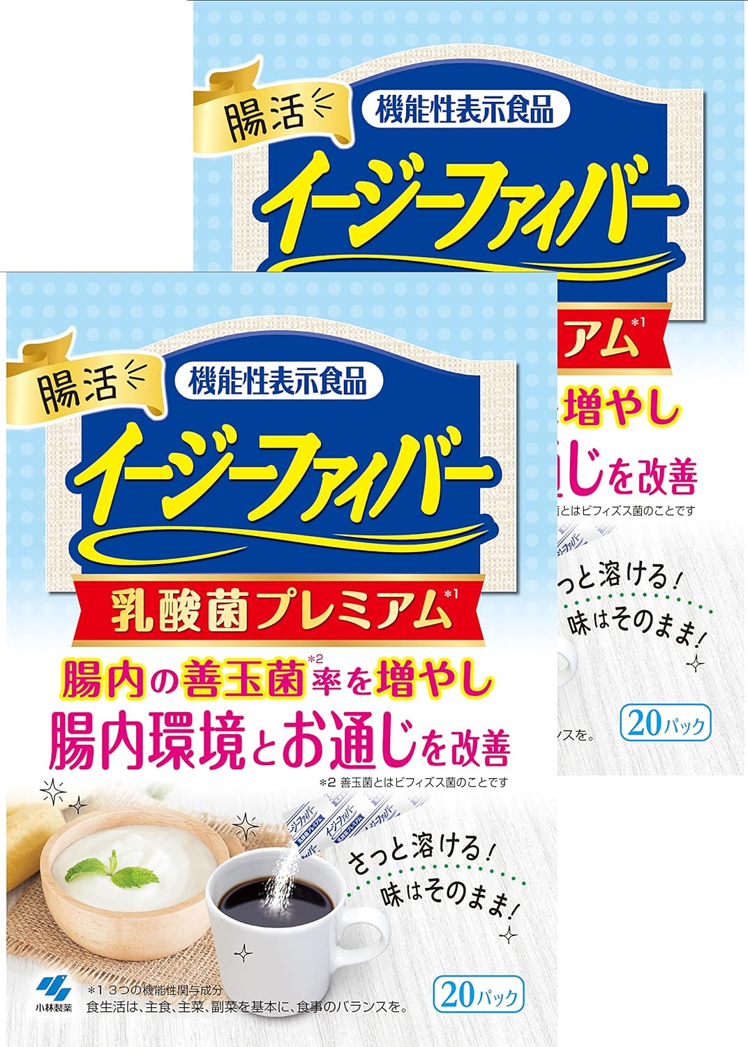 Amazon.co.jp Exclusive Easy Fiber Lactic Acid Bacteria Premium 40 Pack Dietary Fiber Lactic Acid Bacteria Oligosaccharide Indigestible Dextrin (Water-Soluble Dietary Fiber) Kobayashi Pharmaceutical Food with Function Claims