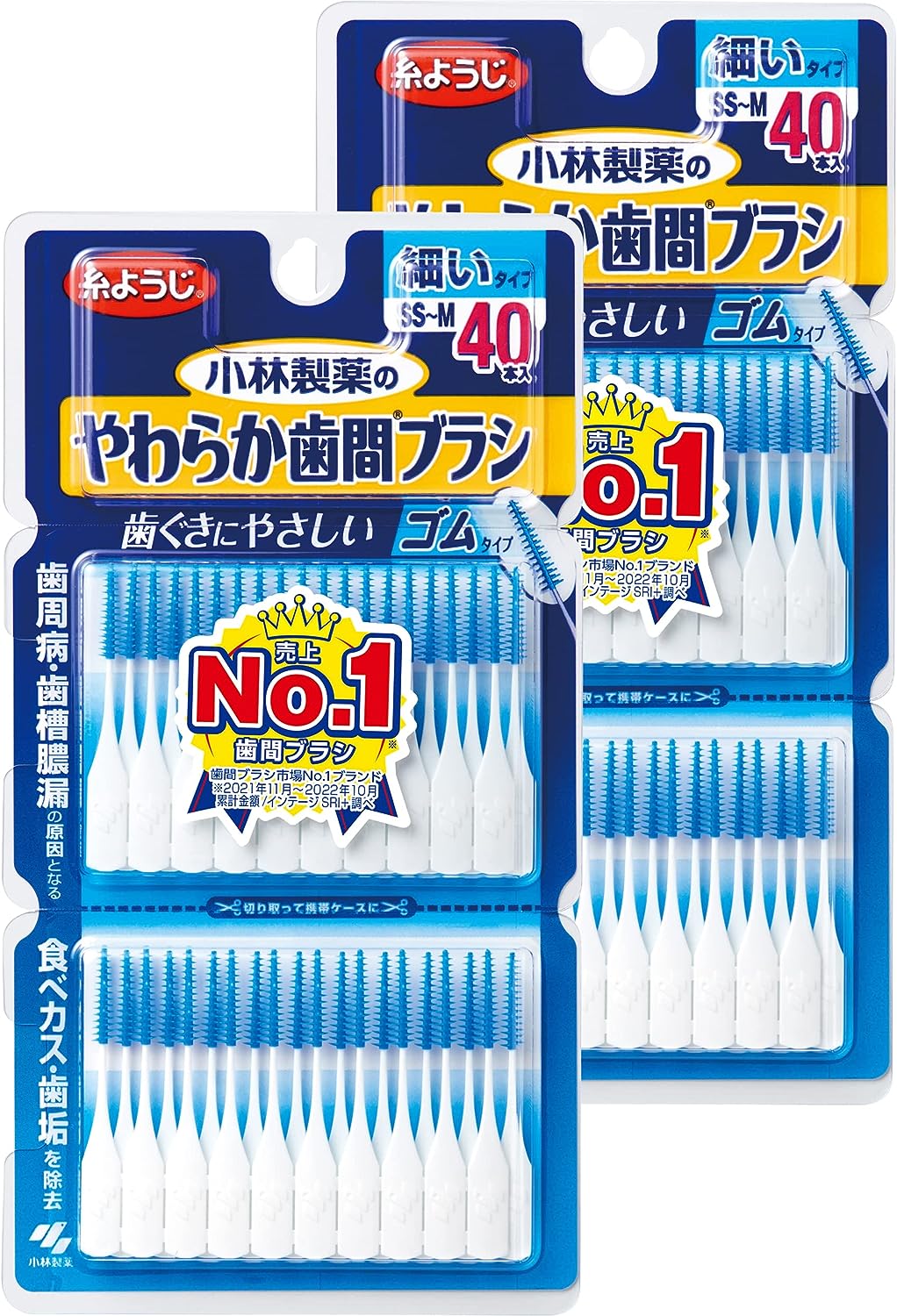 Kobayashi Pharmaceutical Soft Interdental Brush Rubber Type Interdental Brush Thin Type SS-M 80 Pieces (40 x 2 Pieces) Single Item